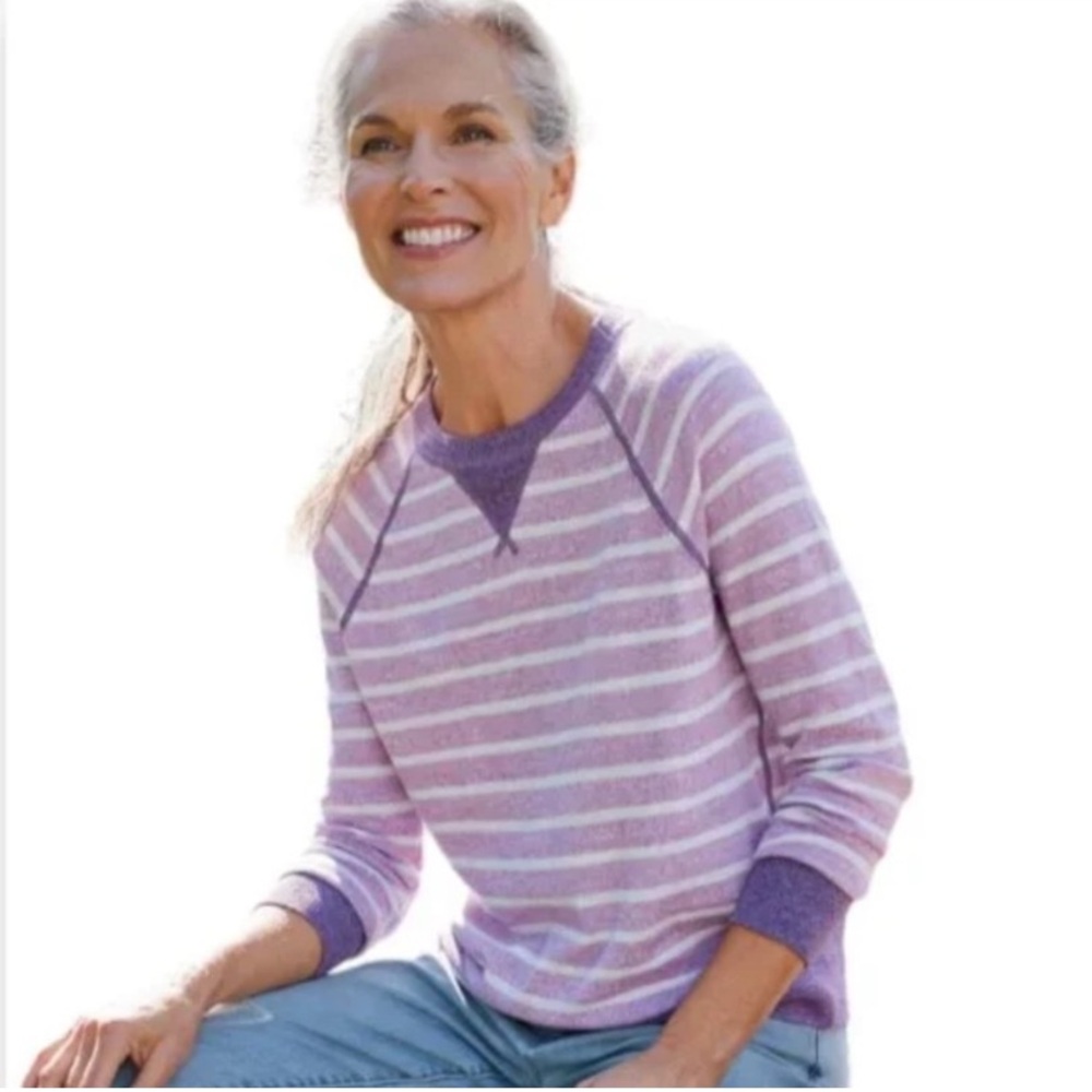 L.L. Bean | 100% Organic Cotton Purple Stripe Slub Crewneck Sweater XL‎ Tall